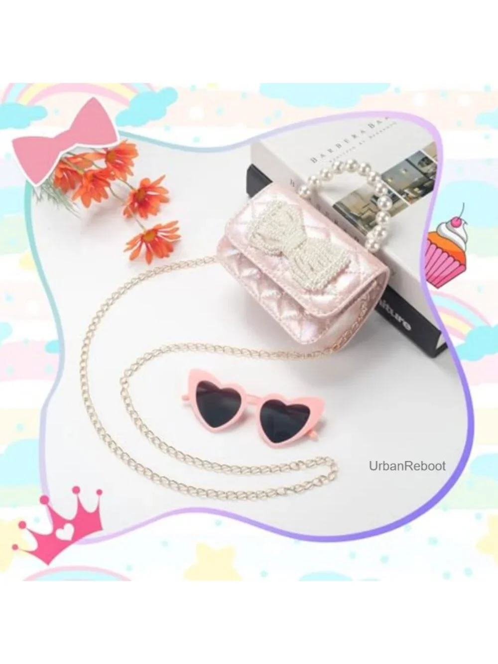 Toddler Crossbody Purse Bow Bag Girls Heart Glasses Set Gift